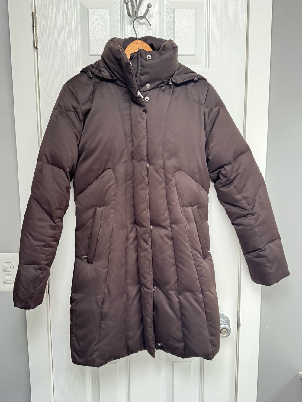 Calvin Klein Long Puffer Down Coat with Hood - Brown